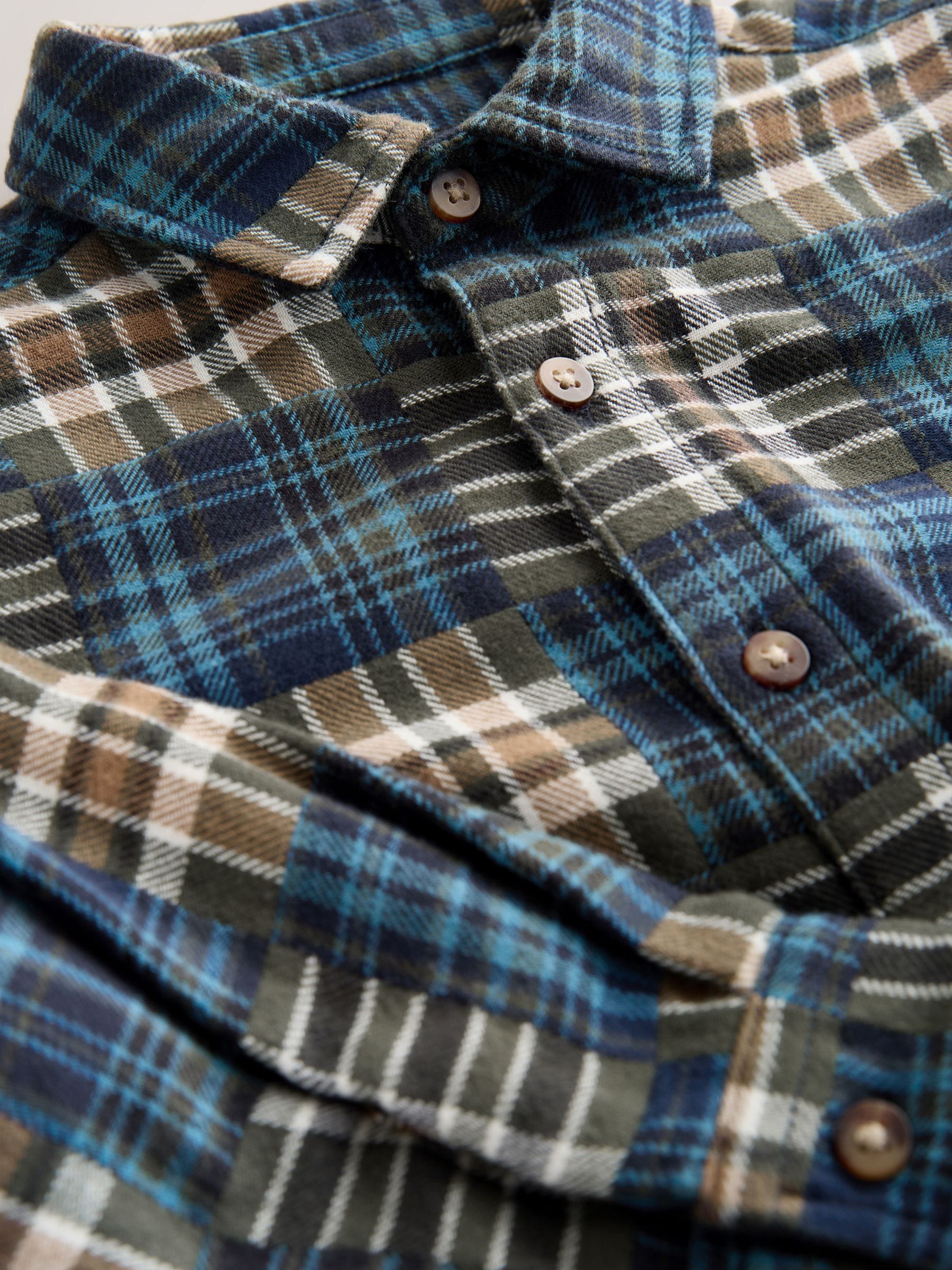 Groen/blauw geruit - Patchwork overhemd met lange mouwen (3mnd-7jr)