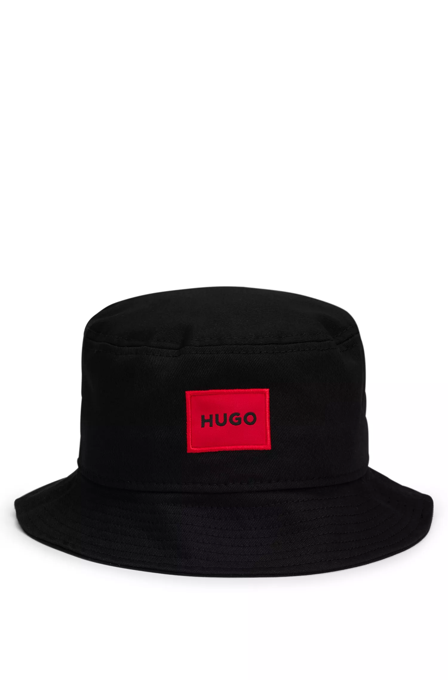 Chapéu bucket vermelho HUGO em sarja de algodão com etiqueta vermelha com o logotipo.
