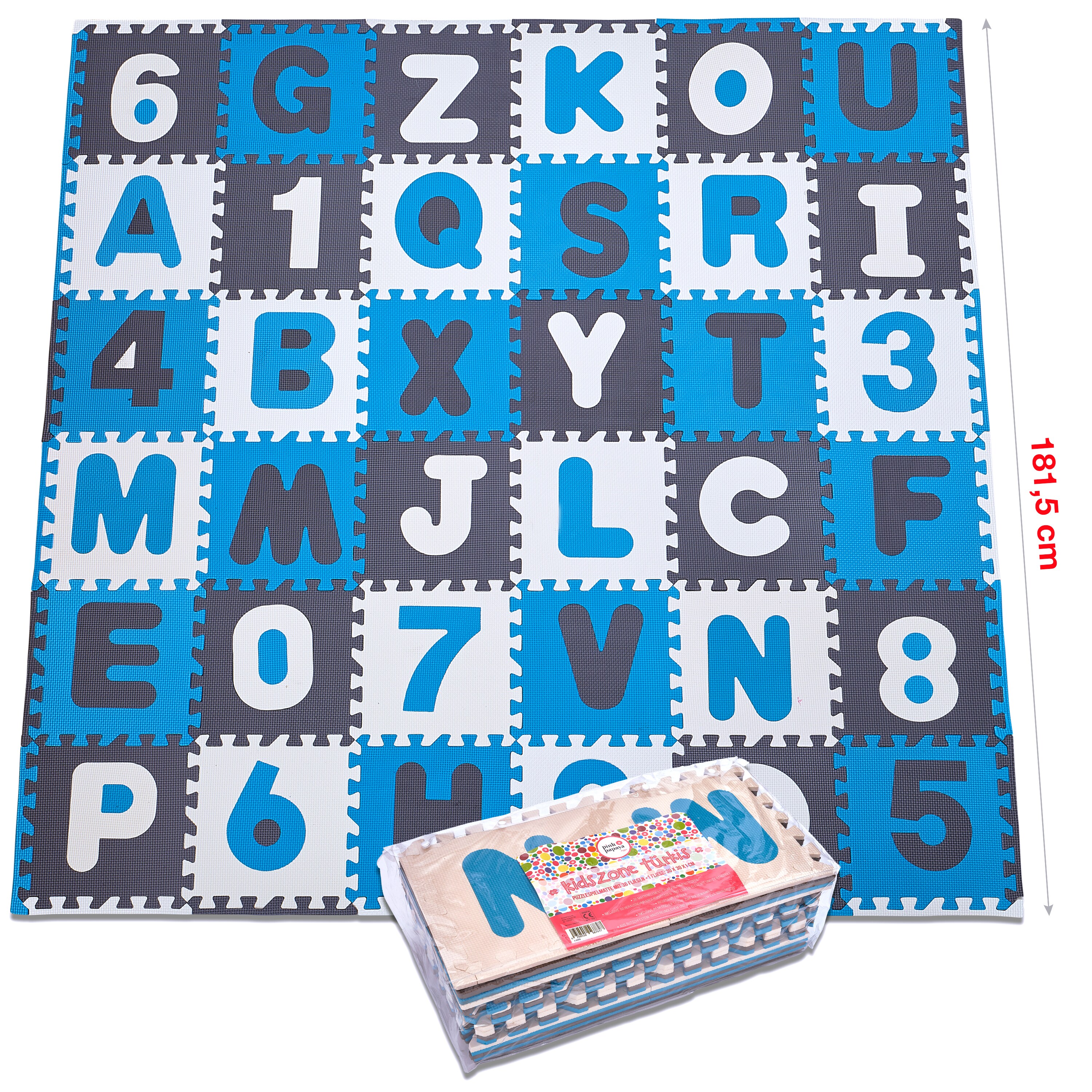 Pink Papaya Puzzlematte mit Zahlen und Buchstaben Kids Zone - Türkis