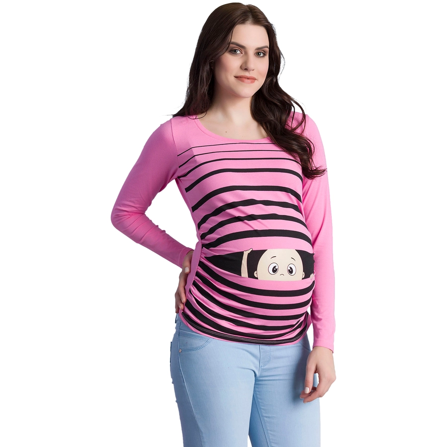 M.M.C. Umstandslangarmshirt Guck Guck mit Motiv Rosa