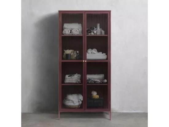 Bjorn - Vaisselier 2 portes en verre stié et métal H190cm : Couleur - Bordeaux