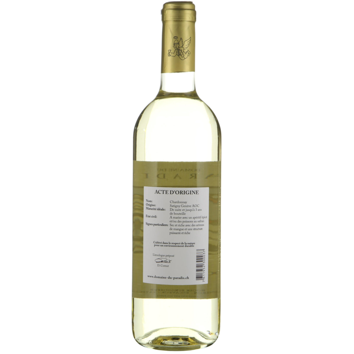 Genève AOC Chardonnay Choully Domaine du Paradis -75cl
