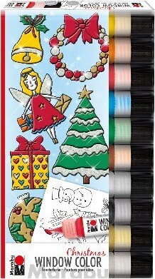 Vinduesmaling Skabeloner Til Jul - Inkl. Maling - 10X15 ML - Marabu