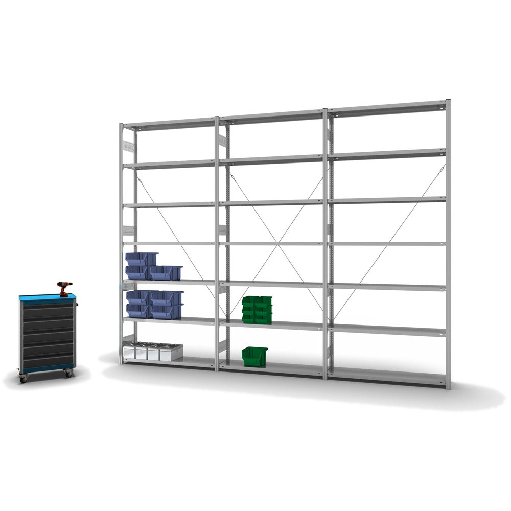 PROREGAL Stellingkast, insteeksysteem, T-profiel, extra zwaar, basiskast, hxbxd 300 x 130 x 30 cm, 7 legborden, draagvermogen 300 kg, toegang aan één zijde, verzinkt