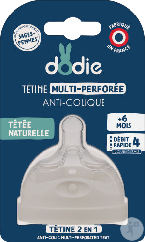 Dodie Tétine Multi-Perforée Anti-Colique Débit Rapide 4 Liquide Épais +6 Mois 1 Pièce