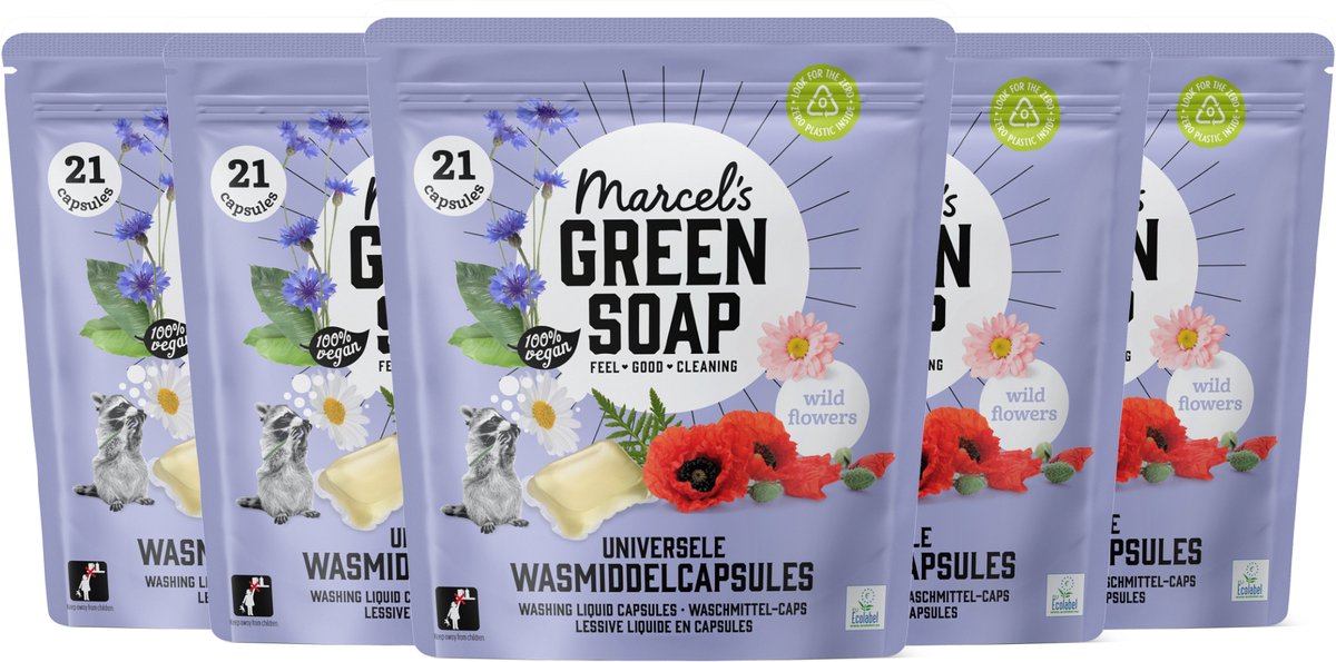 5x Marcel’s Green Soap Wascapsules wilde bloemen (21 capsules)