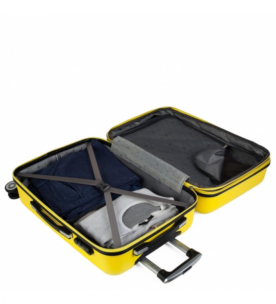 Mala de viagem rígida de tamanho médio com 4 rodas ITACA 71260 Amarela - 65x42x26cm -