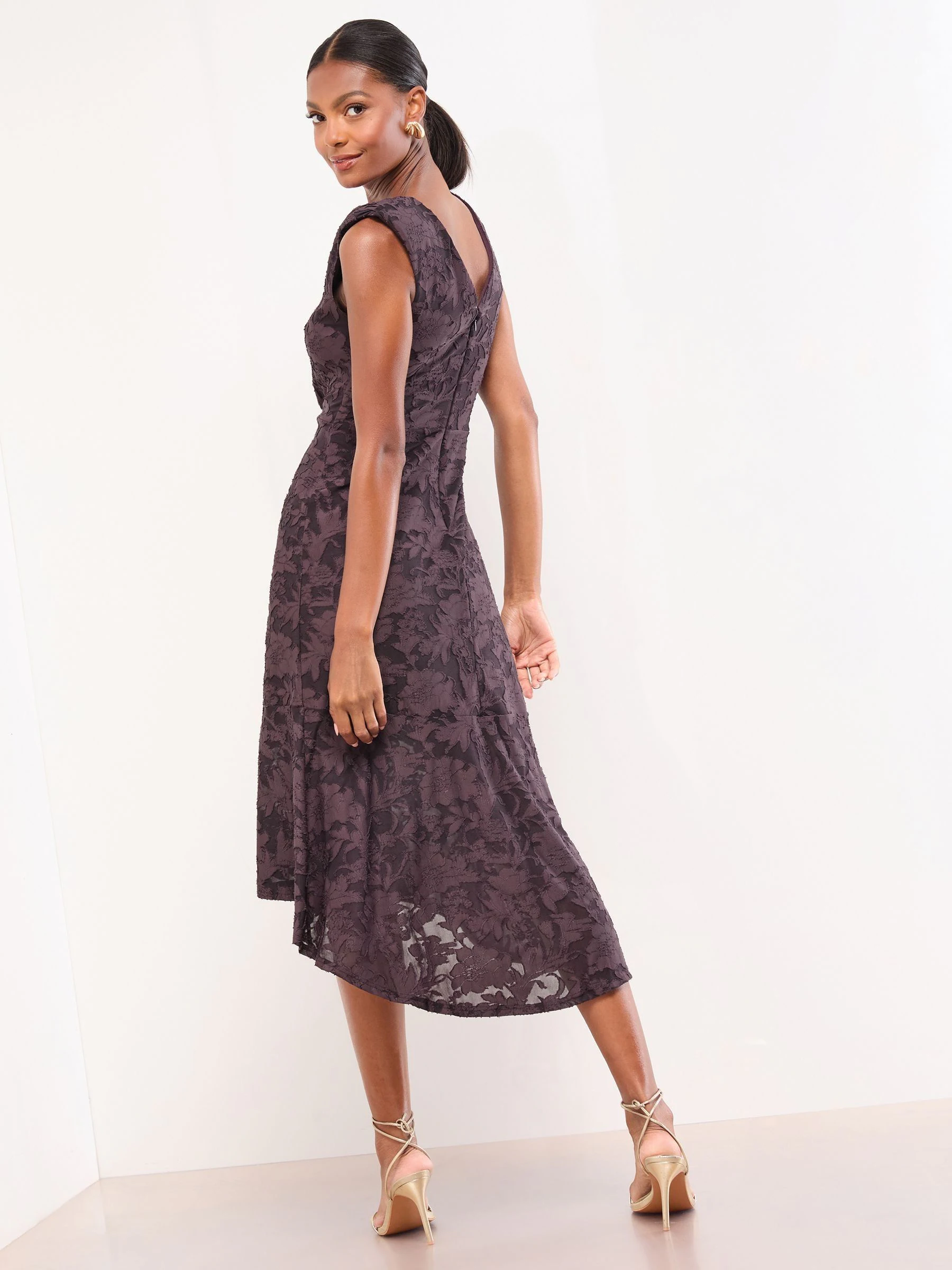 Lipsy V-Neck Burnout Fit And Flare Midi Dress