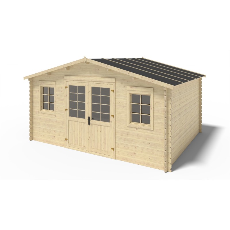 Abri de jardin en bois - 5x4 m - 30 m2 + terrasse avec balustrade et avant-toit en bois