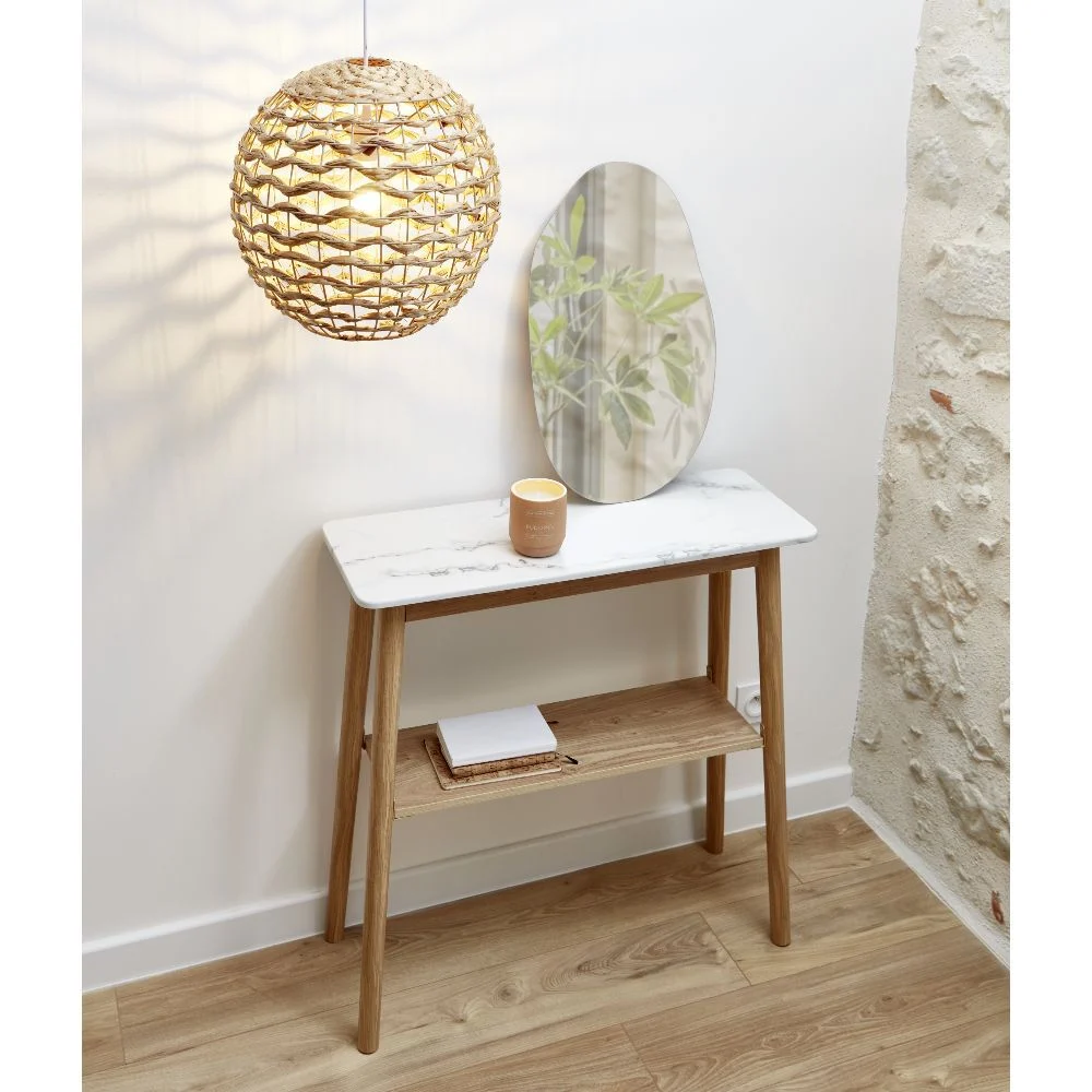 Luminaire filaire suspension boule jacinthe d'eau tressée beige Ø39xH37cm