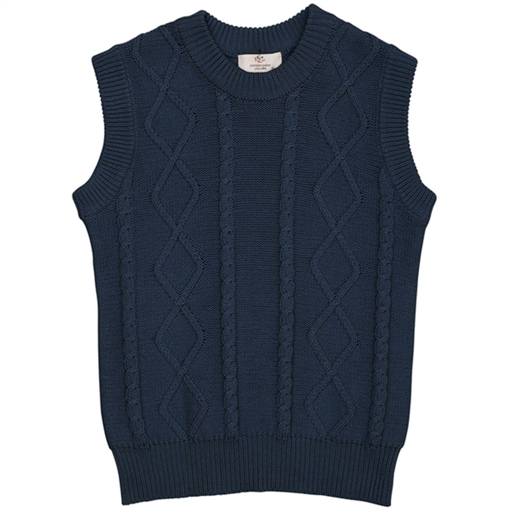 Navy Strikket Cable Vest