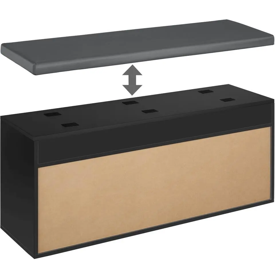 tectake Schoenenkast Natalya met zitkussen 104x30x49cm, Zwart