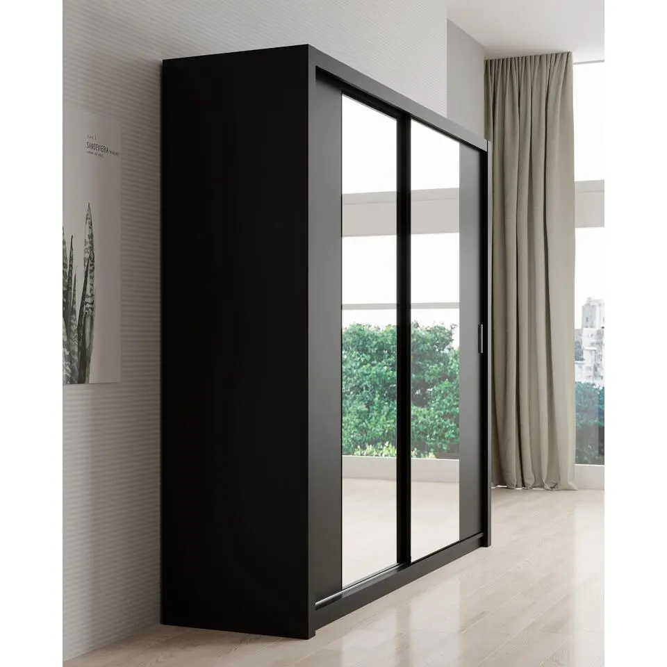 Meubella - Kledingkast Blake - Mat Zwart - 220 cm - Met spiegel