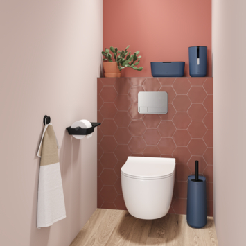 Tiger Toiletborstelhouder TESS met opbergfunctie vrijstaand en Swoop borstel flexibel blauw/zwart
