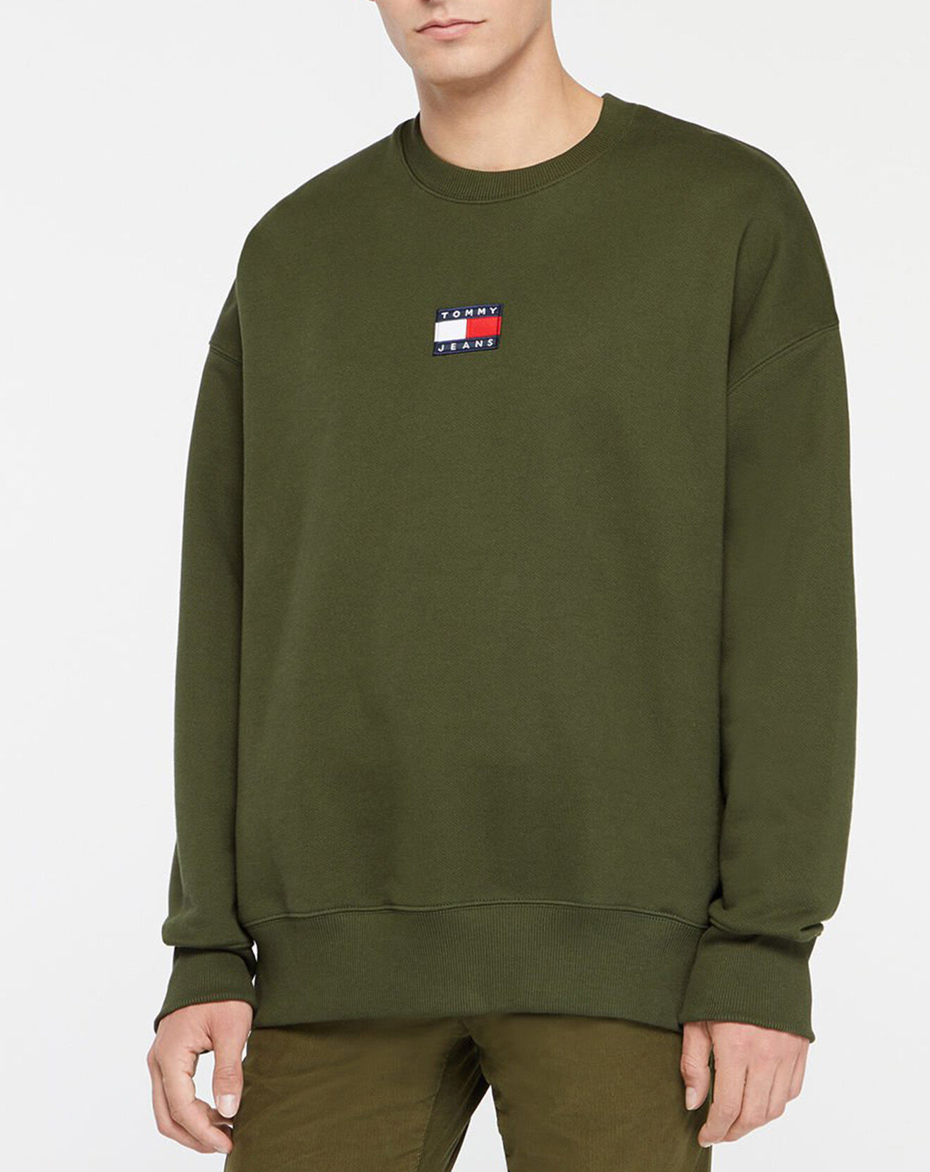 Tommy Jeans Sweat 100% Coton Bio Tjm Tommy Badge Crew kaki