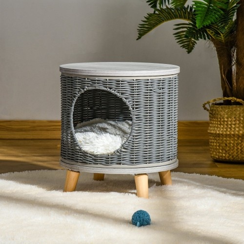 Caverna elevada para gatos cinzentos Pawhut