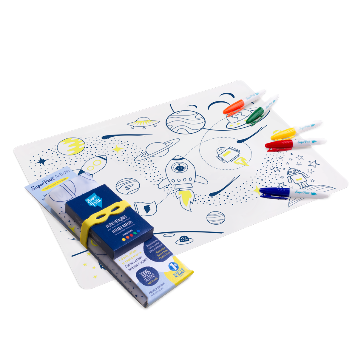 Set de table en silicone à colorier Espace Super Petit