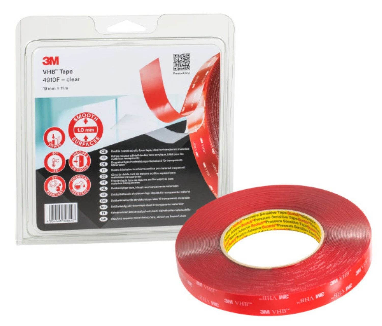 3M 4910F VHB tape Transparant - 19 mm x 11 m x 1.0 mm