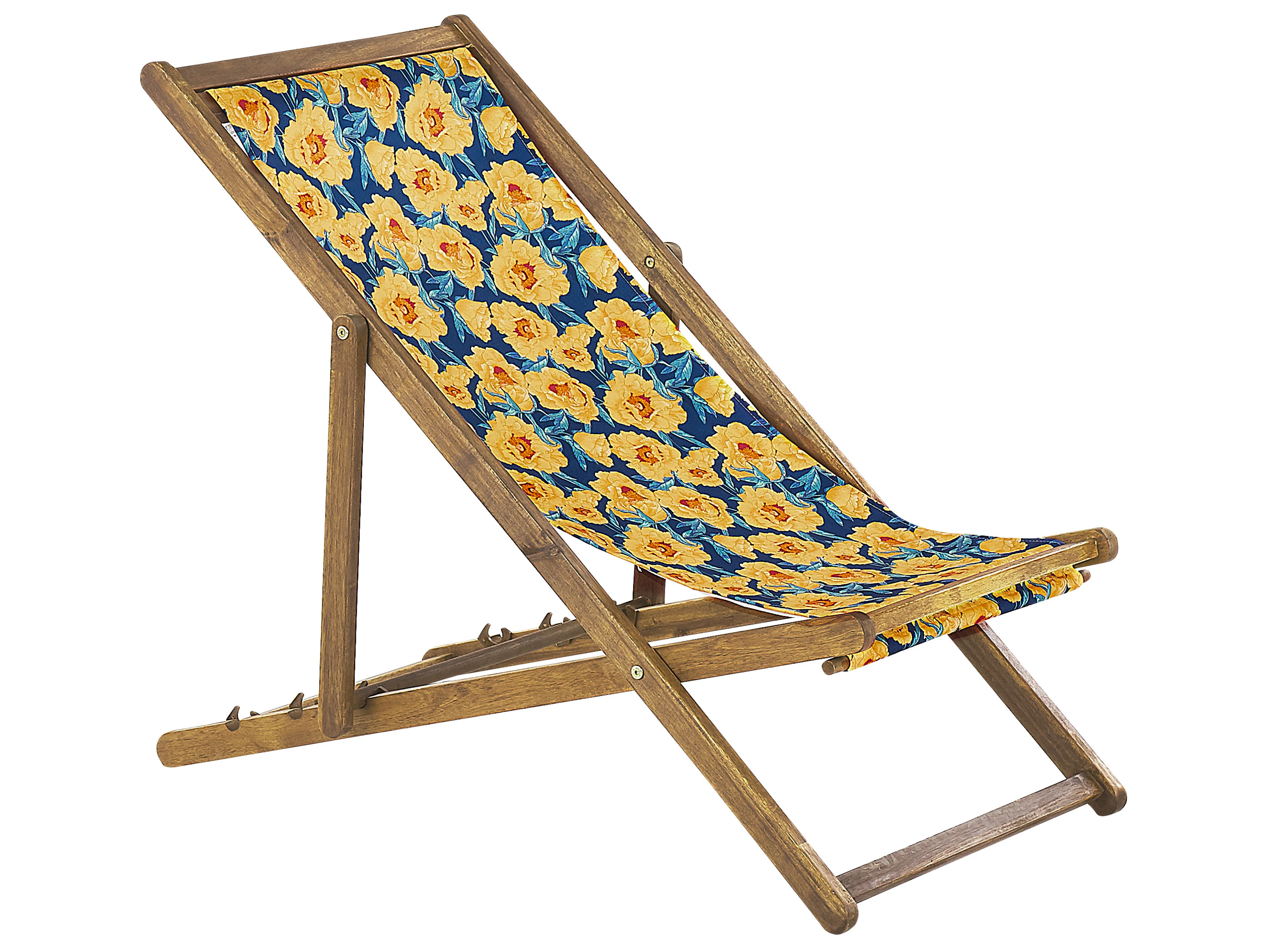 Set van 2 inklapbare ligstoelen ANZIO met vervangingshoezen Bloemen motief Acaciahout Lichtbruin