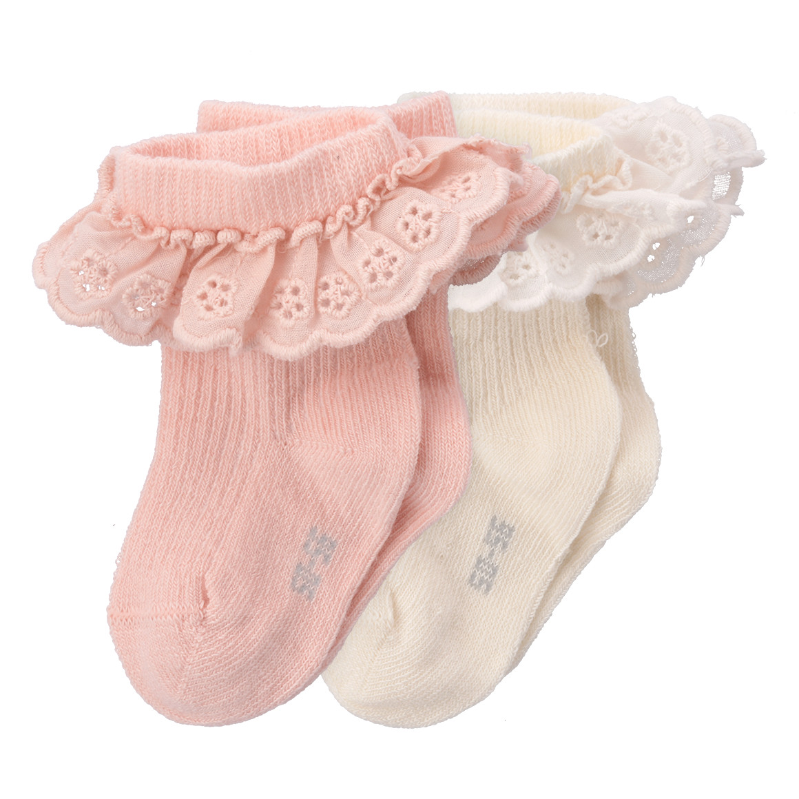 Topomini Pure Collection 2 Paar Newborn Socken mit Spitzenrüsche creme / rosa