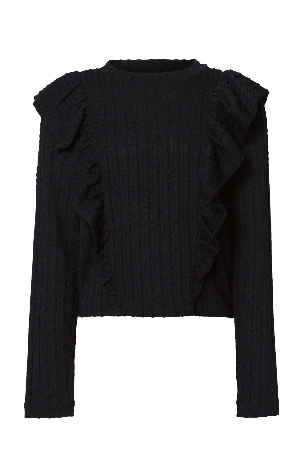 Shoeby gebreide longsleeve met ruches zwart