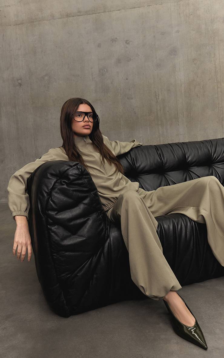 Kaki Clair Veste Tissée À Fermeture Éclair Quart