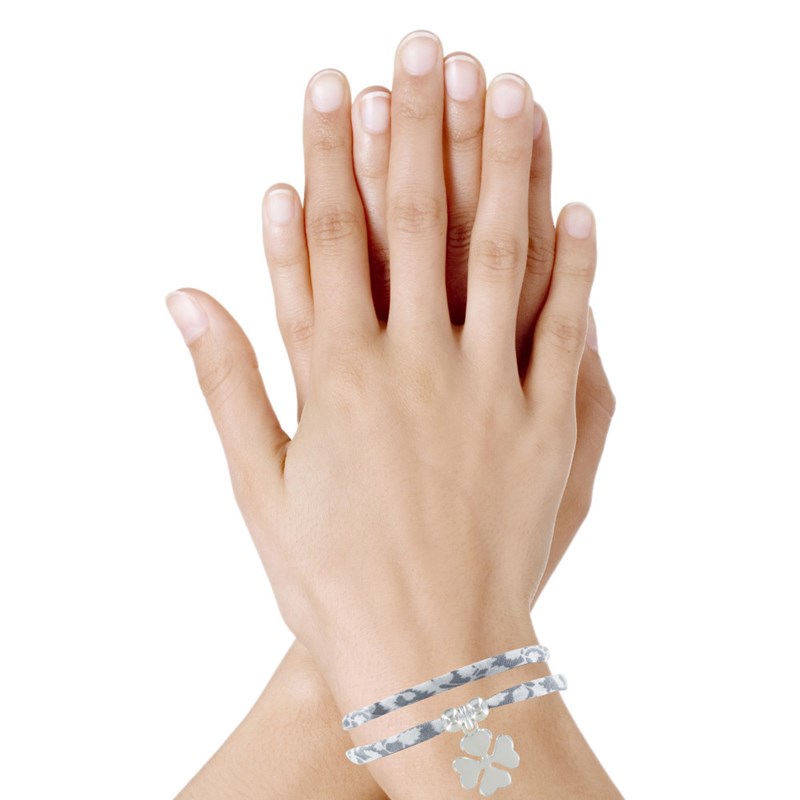 Bracelet Double Tour Lien Liberty et Trèfle Argent - Classics - Gris clair