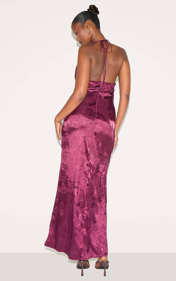 Rouge Vin Robe Maxi En Satin À Col Bénitier Extrême