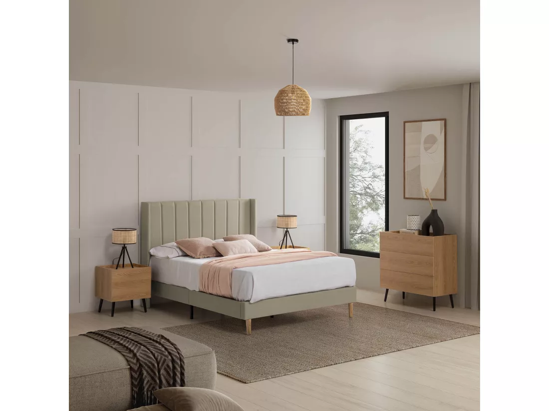 Cadre de lit rembourré Noelia 30 cm, 140x190 cm, Beige