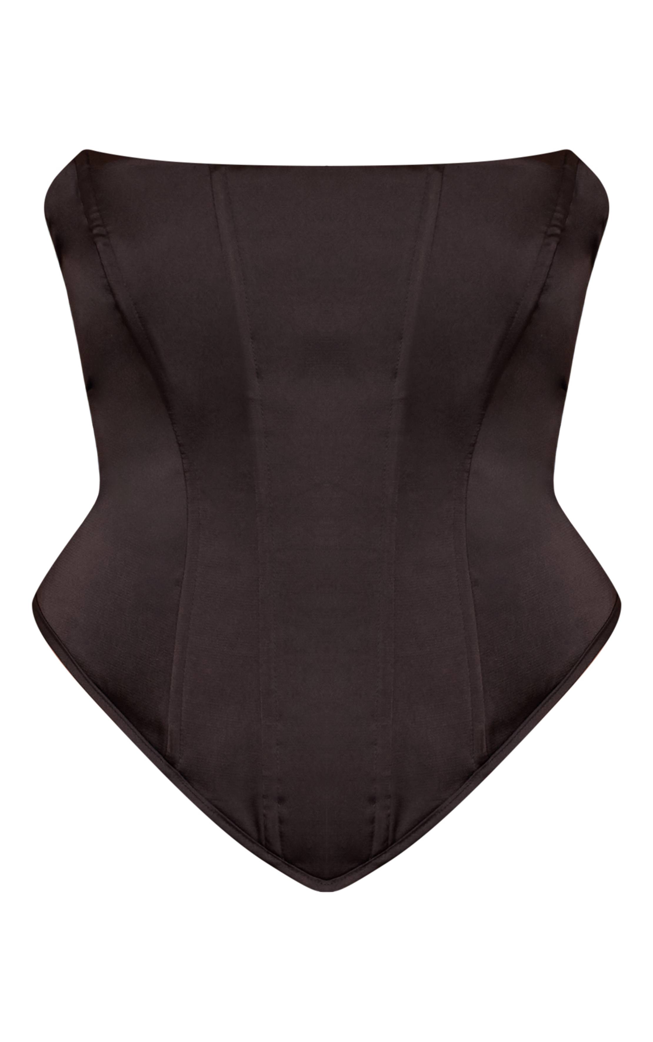 Noir Corset Grande Taille En Satin Avec Bordure En Dentelle