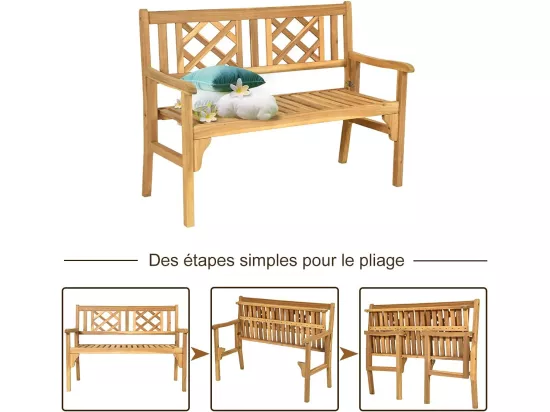 Banc de Jardin en Bois d'Acacia Certifié FSC 120x56x90 cm à 2 Places Dossier Incurvé et Accoudoirs pour Terrasse Balcon ou Jardin