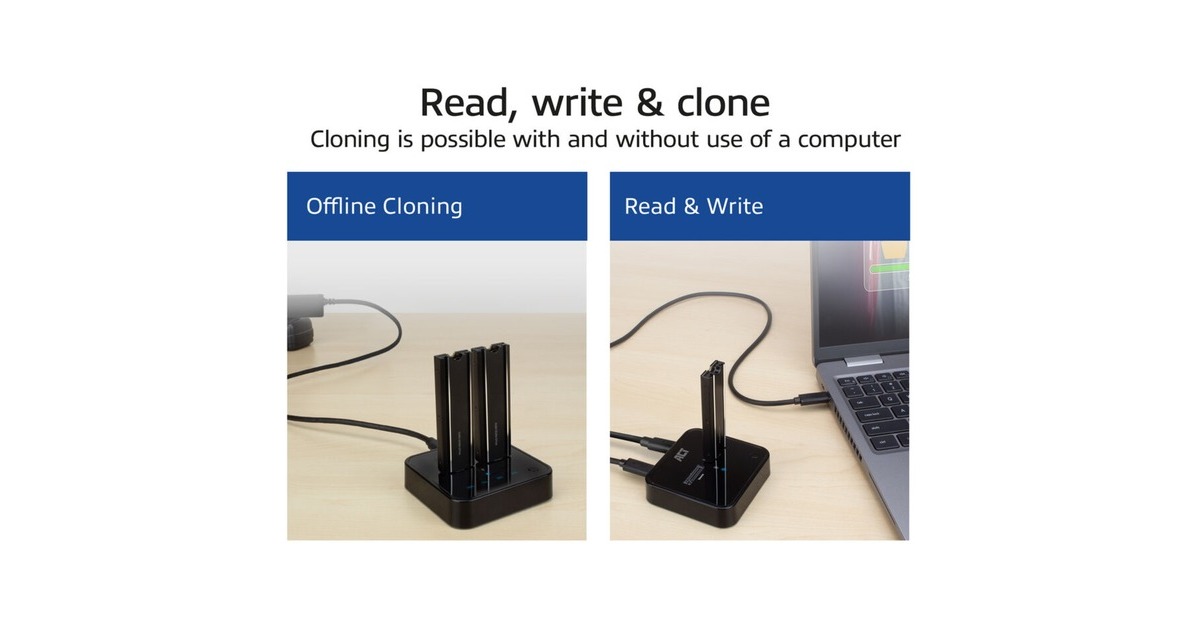 ACT ConnectivityM.2 NVMe/PCIe dual SSD docking clone station, USB-C 3.2 Gen2 dockingstation  (Zwart)