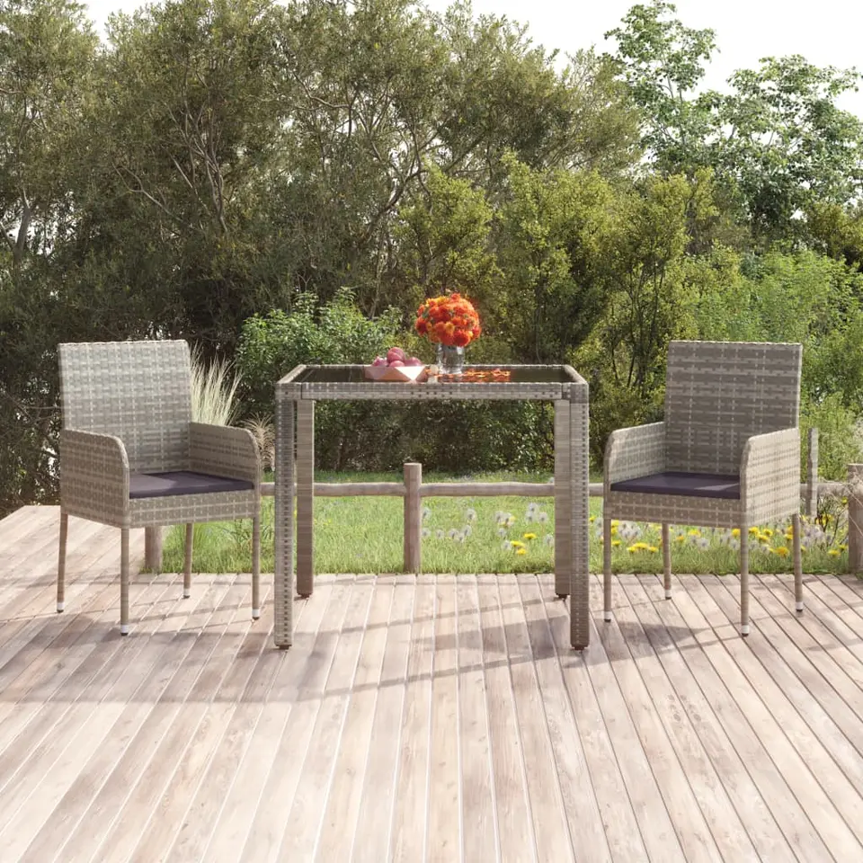 vidaXL - Tuintafel Met Glazen Blad - Grijs - Poly rattan - 90 x 90 x 75 cm