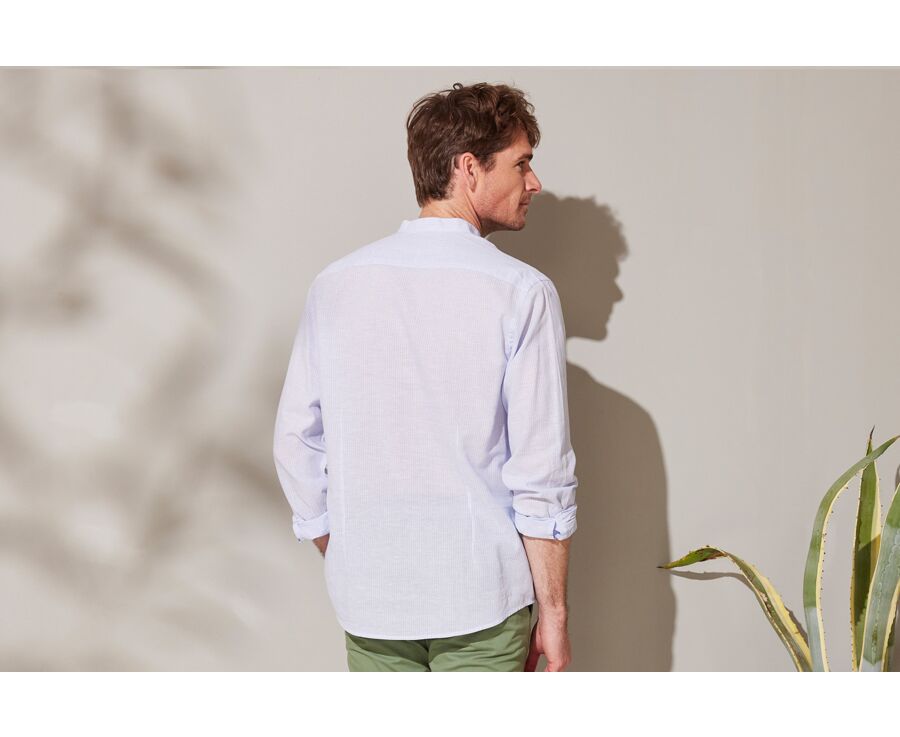 Chemise tunique coton lin à rayures fines bleues et blanches - VALBERT