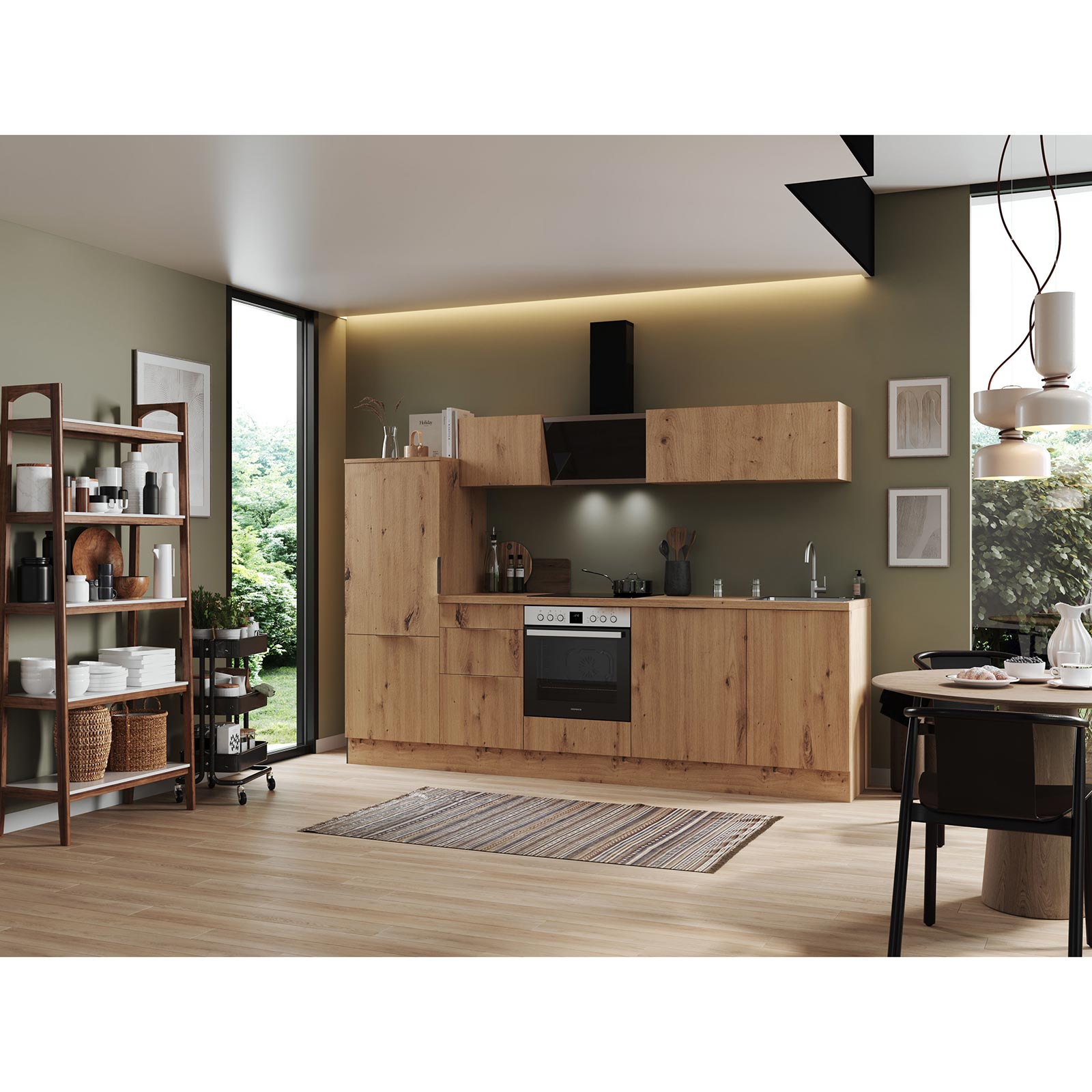 RESPEKTA Küchenblock - Artisan Eiche - mit E-Geräten - 280 cm