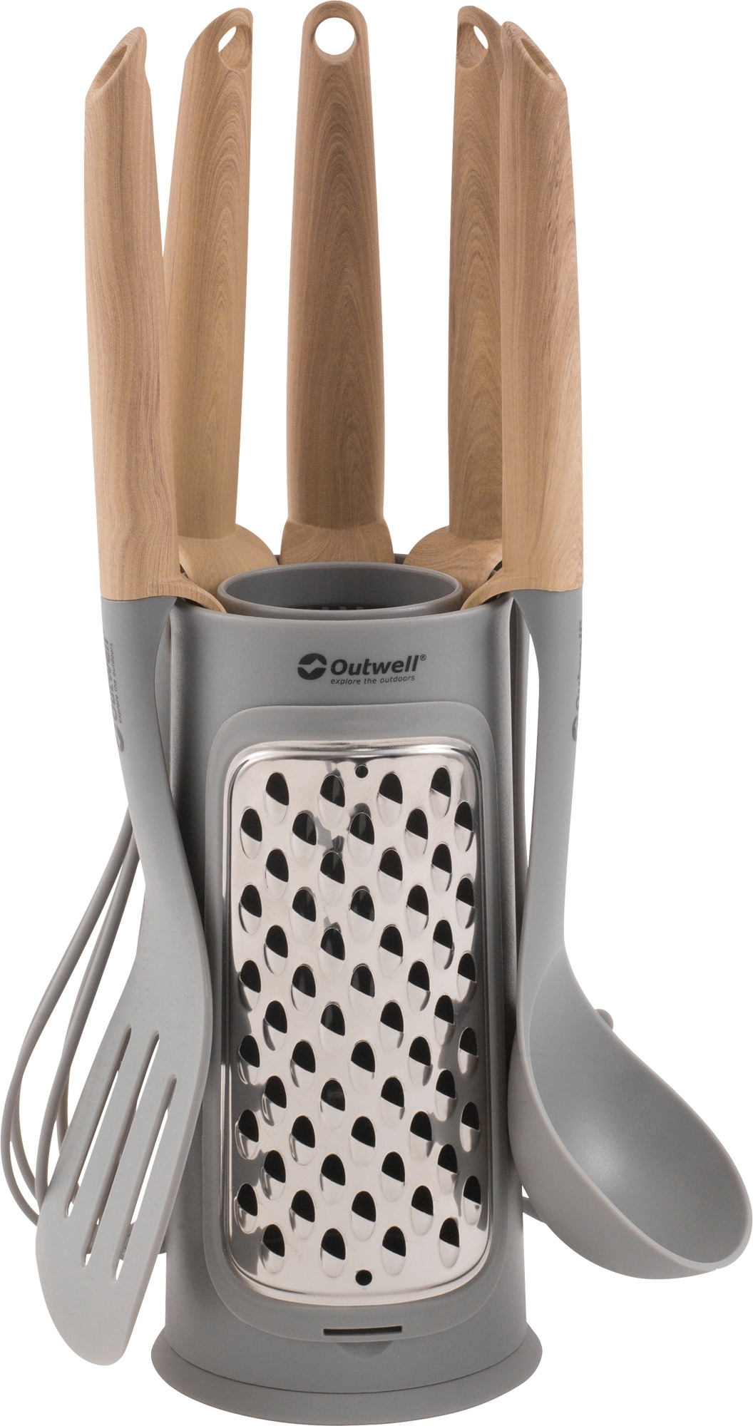 Outwell Küchenutensilien-Set Adana 6-teilig bestehend aus Pasta-Löffel / Schneebesen / Spatel / Servierlöffel / Schöpflöffel / Reibe