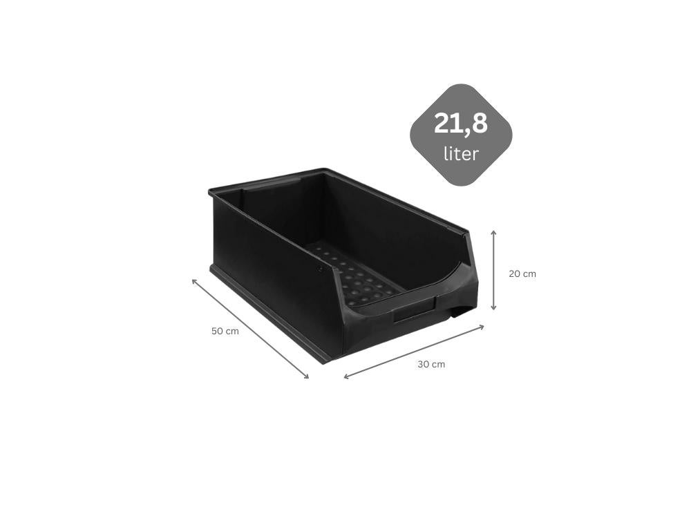 PROREGAL Geleidende Opbergdoos 5,0 HxBxD 20 x 30 x 50 cm 21,8 Liter ESD Opbergcontainer Opbergdoos Opbergdoos Assortiment Sorteercontainer