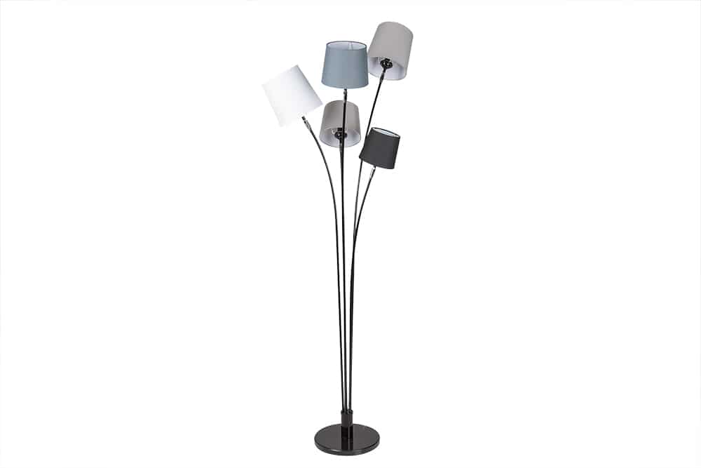 Design Stehlampe LEVELS 176cm schwarz grau mit 5 Leinenschirmen
