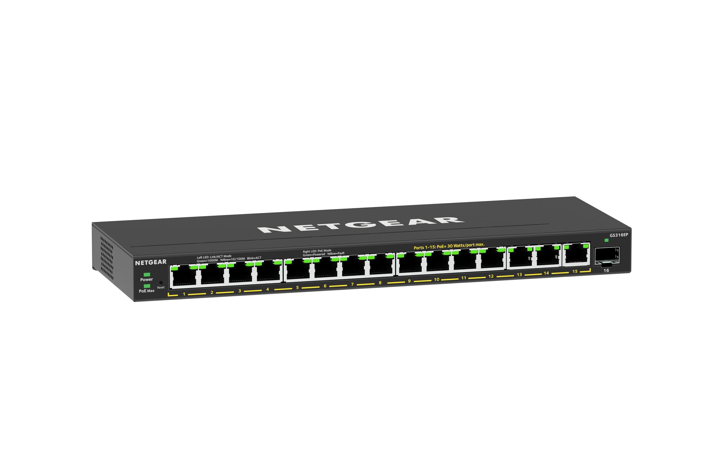 PoE+ Switch GS316EP-100PES 16 Port<br>Unmanaged 16 Port PoE+ Switch