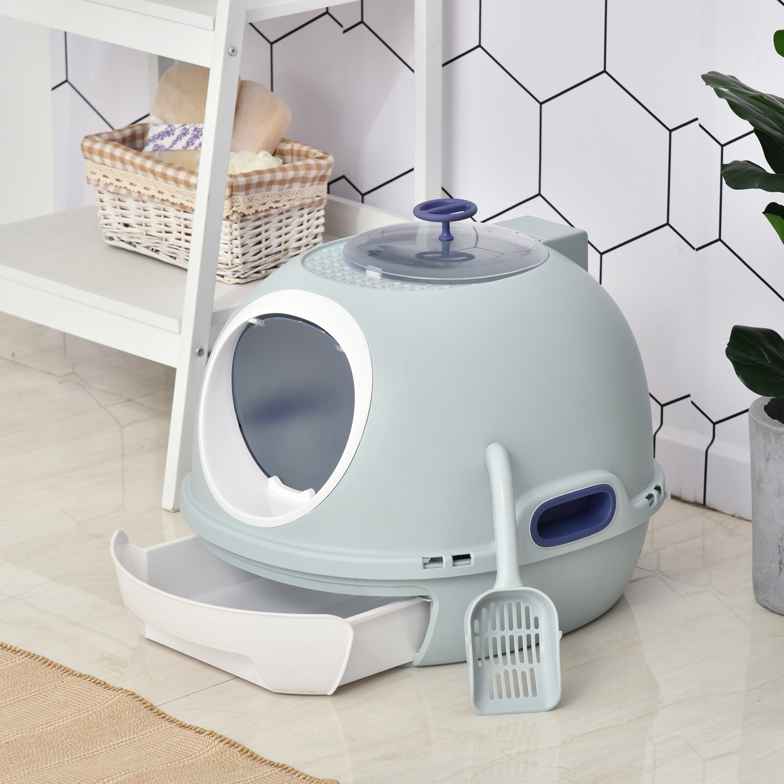 PawHut Katzentoilette mit Katzenklappe 47 x 55 x 44 cm (BxTxH)
