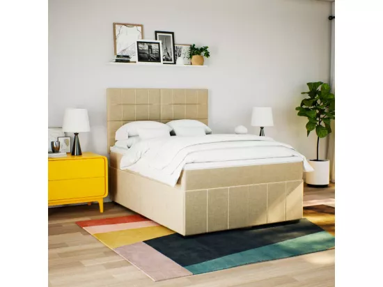 Sommier tapissier avec matelas Crème 160x200 cm Tissu
