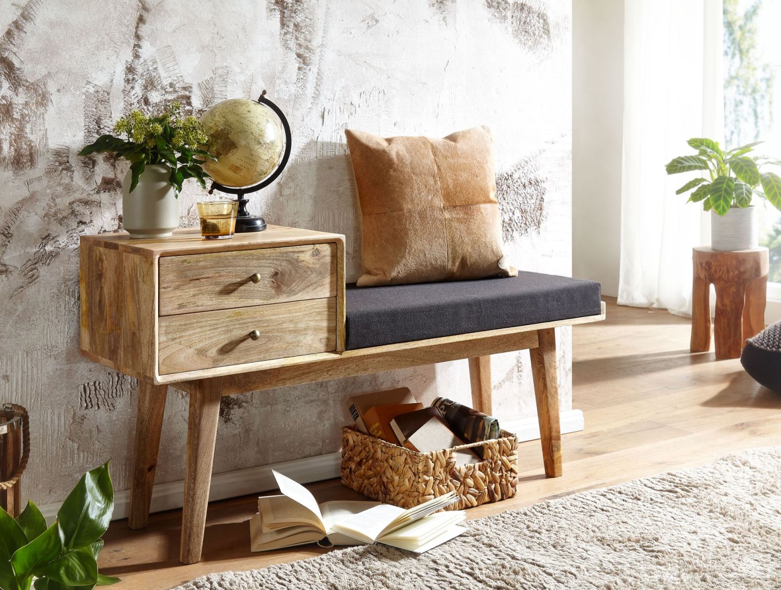 Sitzbank - schwarz - Mango Massivholz - 120 cm