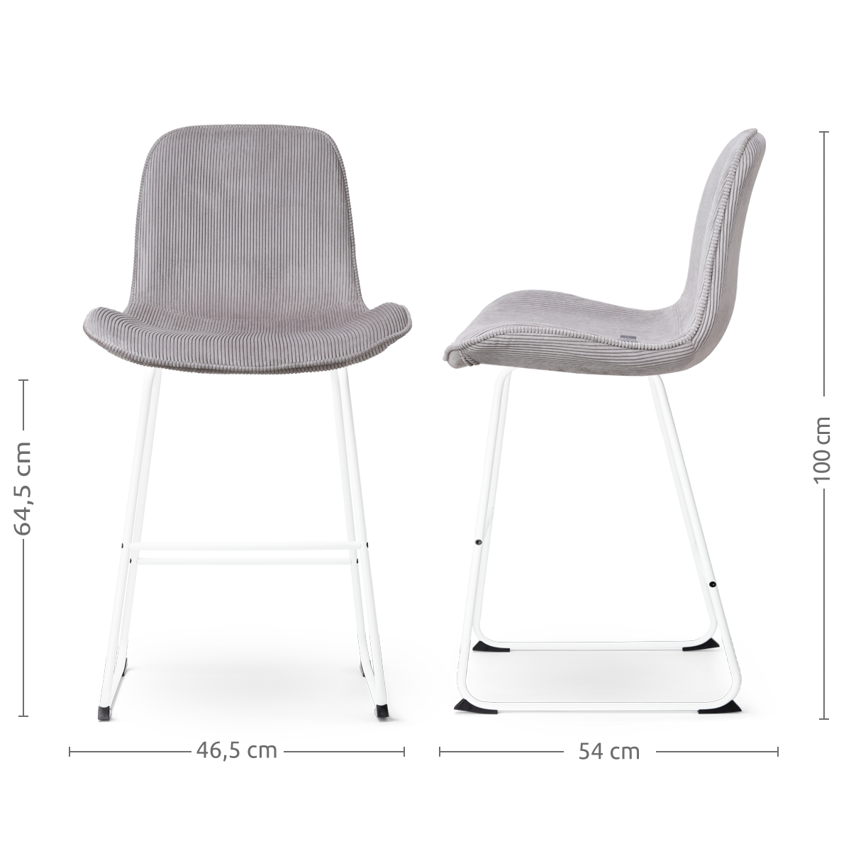 Barkruk Nino-Fé rib warm grijs - wit onderstel - 65 cm