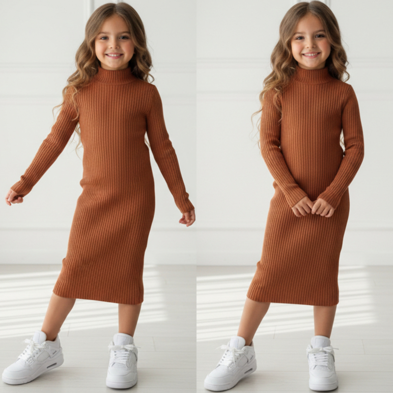 Simple rib dress - camel