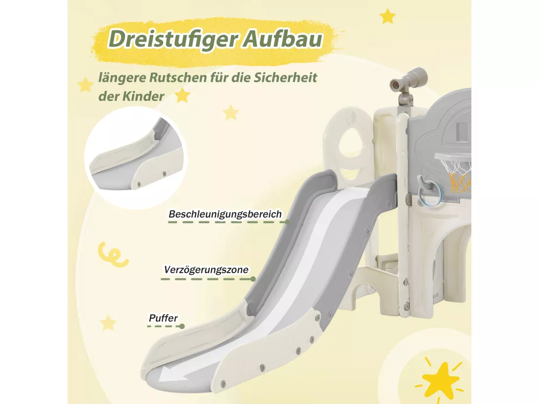 Toboggans Jouet d'escalade 10 en 1 pour enfants - 172 x 165 x 95cm - en HDPE - avec escalade et espace de rangement - Gris