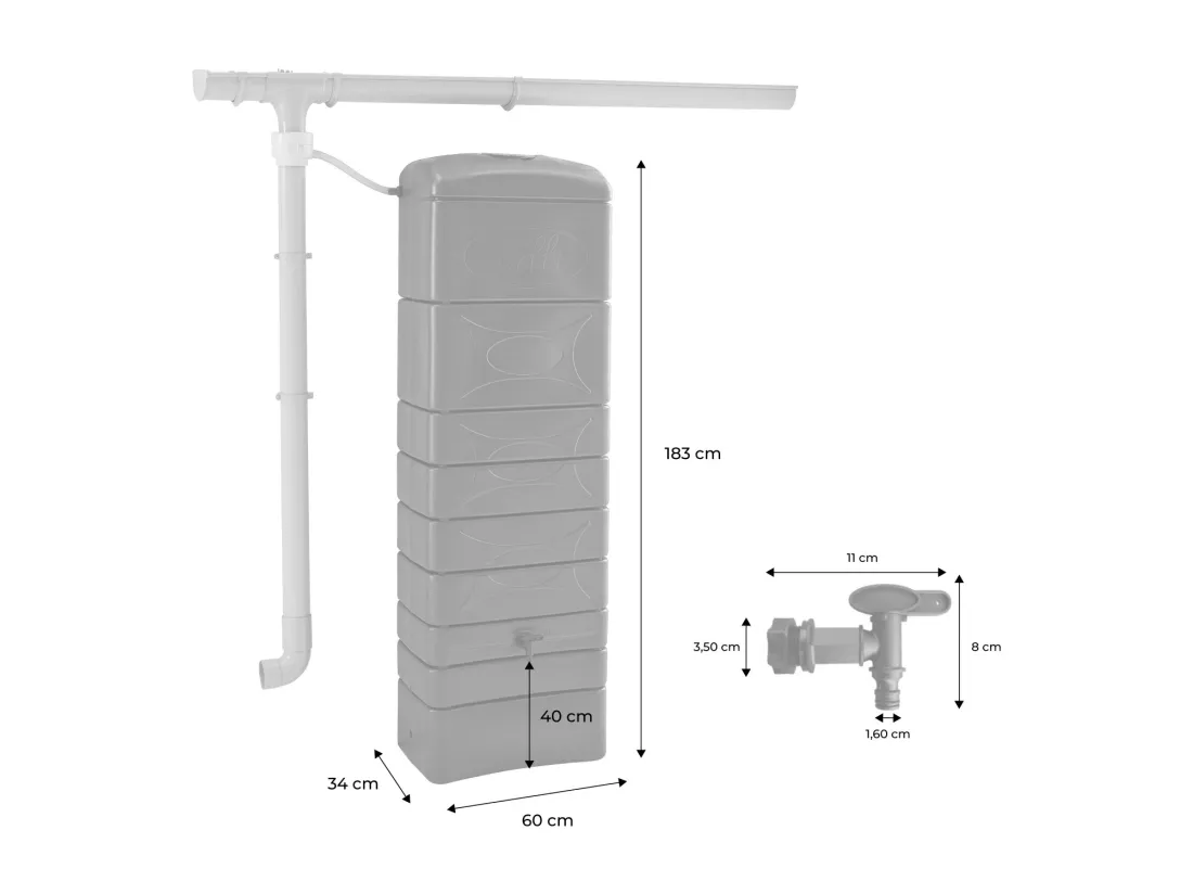 Récupérateur d'eau mural Chastang 300L Beige avec kit raccord chéneau inclus