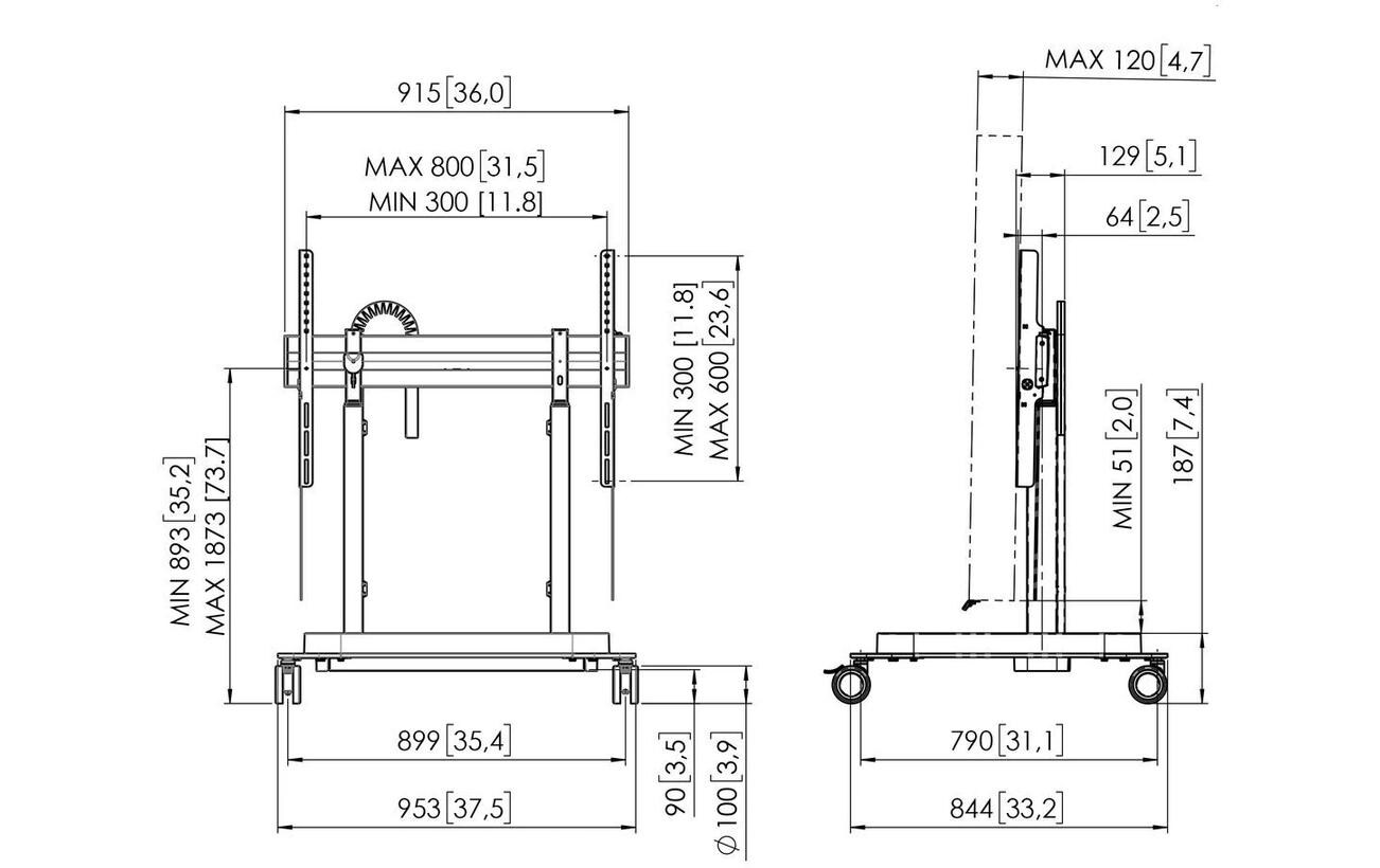 Wandhalterung Trolley PRO RISE5308B Schwarz<br>Trolley mit elektrischem Display Lift