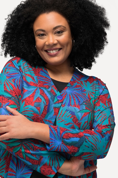 Jerseyjacke, Palmen, V-Ausschnitt, Langarm