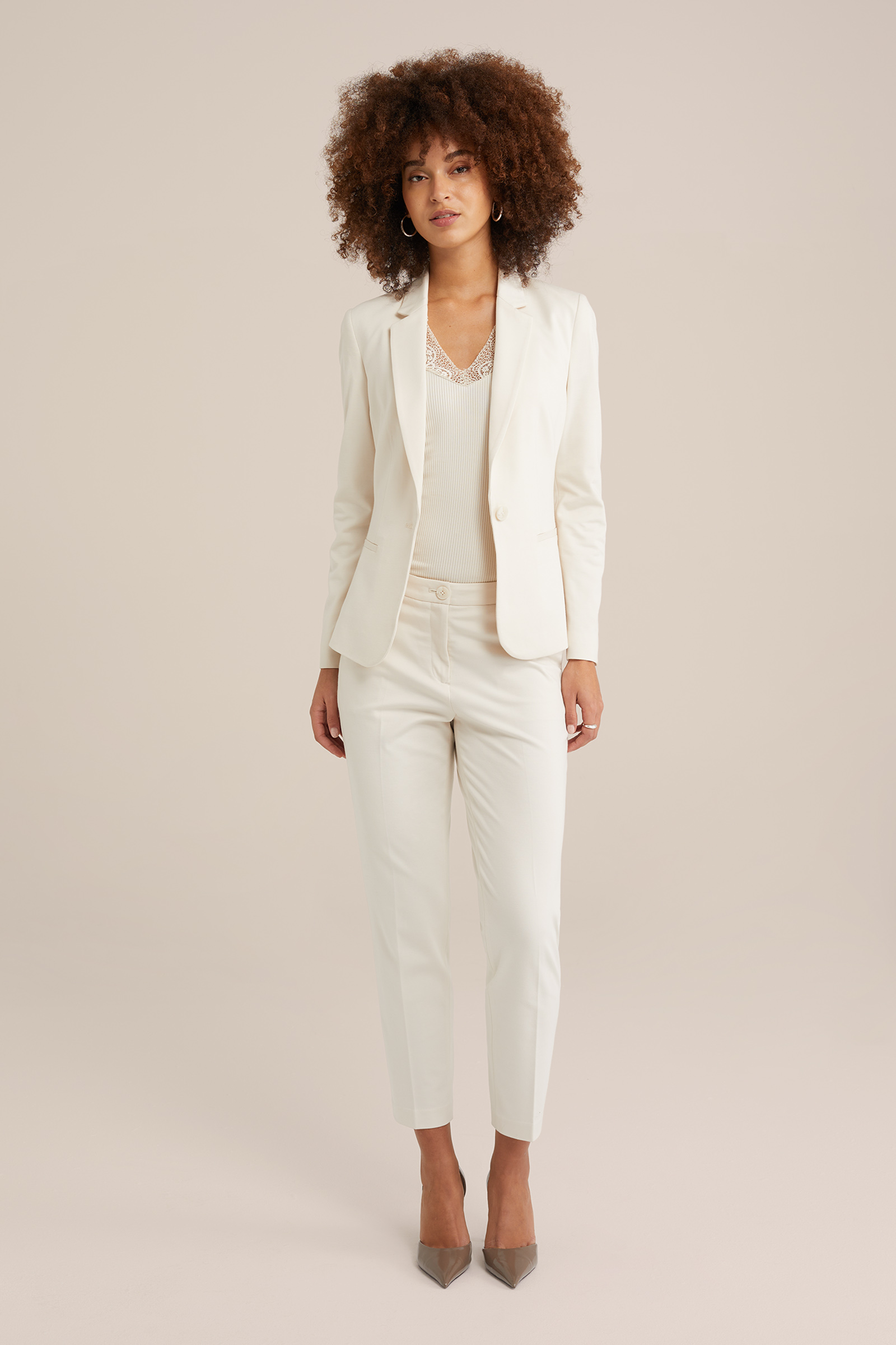 slim fit pantalon met stretch WE Fashion Gebroken wit