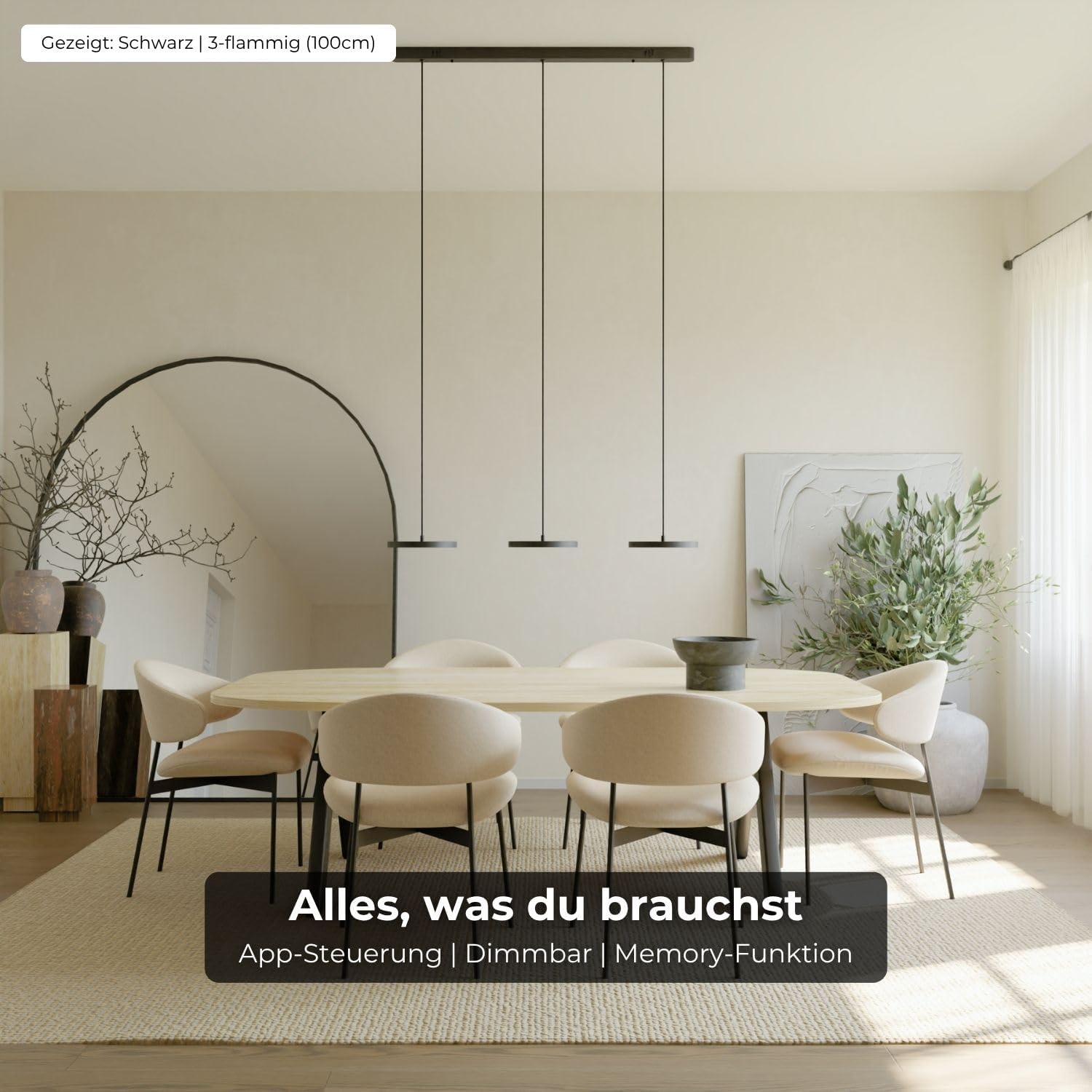 Dimmbare Pendelleuchte 'Evanos', LED Deckenleuchte, moderne Hängelampe Esstisch Wohnzimmer Smart Home Alexa Google Home Tuya